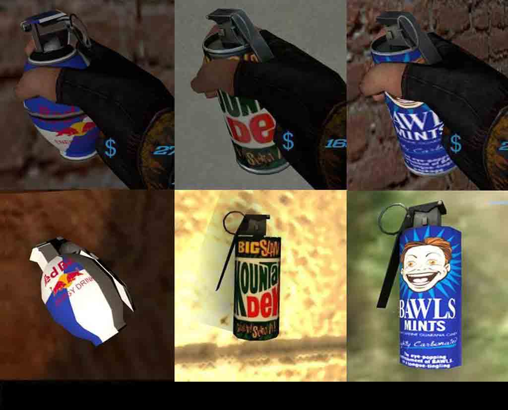 Скачать Mountian Dew, Bawls, and Red Bull Grenades для css бесплатно